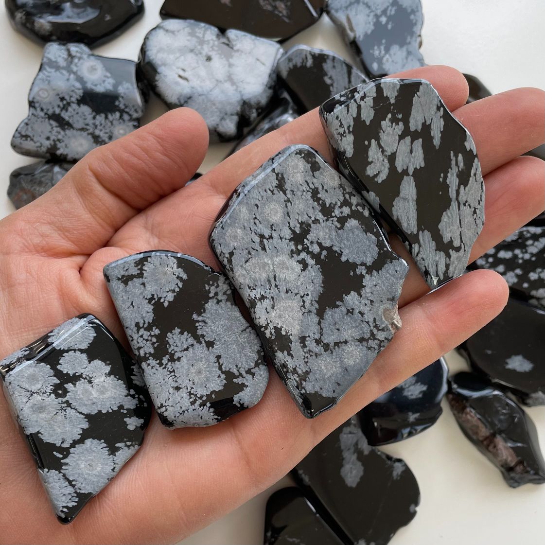 Polished Slabs - Snowflake Obsidian - 500g(15-25)pc Polished Slabs - Snowflake Obsidian - 500g(15-25)pc